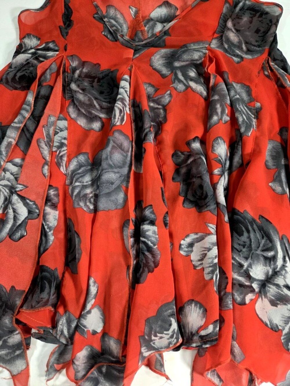Free People Alyson Floral Slip Dress Red Black Boho Mini Handkerchief Hem Flowy - Picture 7 of 7